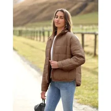 AMEBELLE Women’s Quilted Oversized Puffer Jacket Lightweight Zip Up Winter Warm Coat Outerwear with Pockets(2612-Brown-XL)