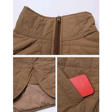 AMEBELLE Women’s Quilted Oversized Puffer Jacket Lightweight Zip Up Winter Warm Coat Outerwear with Pockets(2612-Brown-XL)