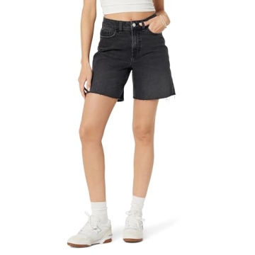 The Drop Women's Mari Long Relaxed Denim Short Faded Black, 26