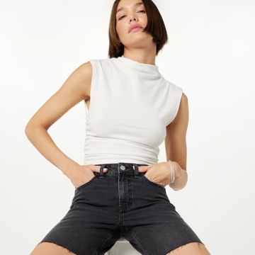 The Drop Women's Mari Long Relaxed Denim Short Faded Black, 26