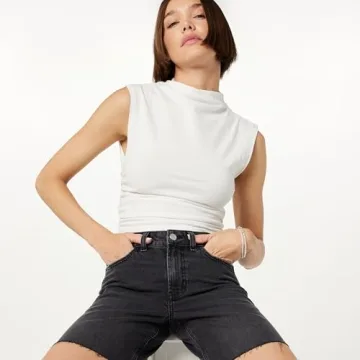 The Drop Women's Mari Long Relaxed Denim Short Faded Black, 26