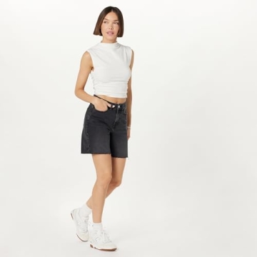 The Drop Women's Mari Long Relaxed Denim Short Faded Black, 26