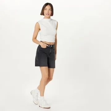 The Drop Women's Mari Long Relaxed Denim Short Faded Black, 26