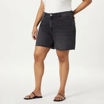 The Drop Women's Mari Long Relaxed Denim Short Faded Black, 26