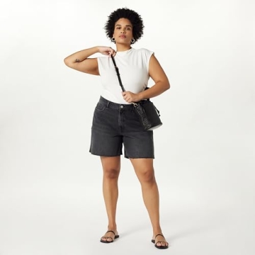 The Drop Women's Mari Long Relaxed Denim Short Faded Black, 26