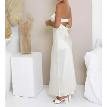 MEROKEETY Women Strapless Silk Tube Top Maxi Dress Backless Elegant Satin Bodycon Formal Gowns Ivory Large