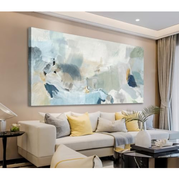 Abstract Canvas Wall Art Contemporary Teal Abstract Pictures Painting Modern Bluish Green Canvas Pri...