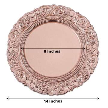 Efavormart Set of 6 ROSE GOLD 14" Round Plastic Charger Plates With Engraved Baroque Design Rim For Wedding Party Events