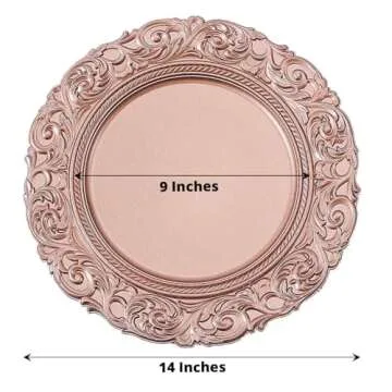 Efavormart Set of 6 ROSE GOLD 14" Round Plastic Charger Plates With Engraved Baroque Design Rim For Wedding Party Events