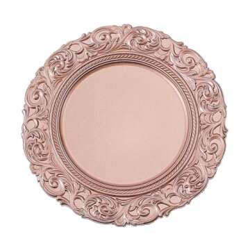 Efavormart Set of 6 ROSE GOLD 14" Round Plastic Charger Plates With Engraved Baroque Design Rim For Wedding Party Events