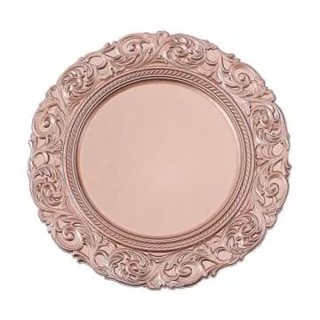 Efavormart Set of 6 ROSE GOLD 14" Round Plastic Charger Plates With Engraved Baroque Design Rim For Wedding Party Events