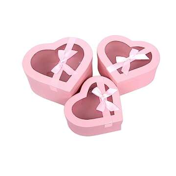 BBJ WRAPS Heart Shaped Boxes for Flowers Packaging with Transparent Window Lids Luxury Gift Box for Floral Arrangement, Set of 3(S/M/L) (Pink)