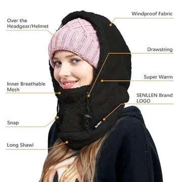 Senllen Balaclava Cold Weather Fleece Windproof Ski Mask Winter Breathable Thermal Face Mask Neck Wa...