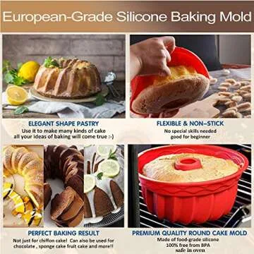 Aokinle Silicone Fluted Bunte Cake Baking Pan, European-Grade LFGB Top-Level Silicone Round Cake Mold, Non-Stick Cake Pan for Jello,Gelatin,Bread, 9.45 Inches Tube Bakeware Pan