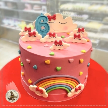 کیک تولد رنگین‌کمان پاستلی صورتی کودک قلب‌های برجسته ...