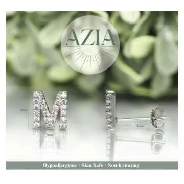 Azia Jewelry 925 Sterling Silver Stud Earrings For Women, 14k Gold Plated CZ Diamond Stud Sensitive Earrings Letter M, Rose Gold Color