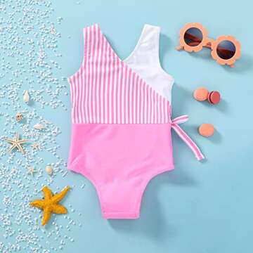 YOUNGER TREE Toddler Girl One Piece Swimsuit Color Block Stripe Swimwear Summer Beach Bathing Suit 1...