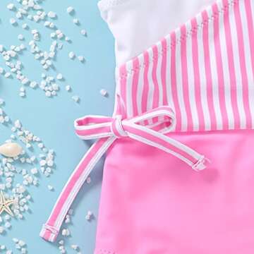 YOUNGER TREE Toddler Girl One Piece Swimsuit Color Block Stripe Swimwear Summer Beach Bathing Suit 12M-5T (12-18 Months, Pink Stripe)