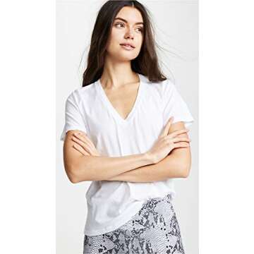 Monrow Women's V Neck Tee, White, S