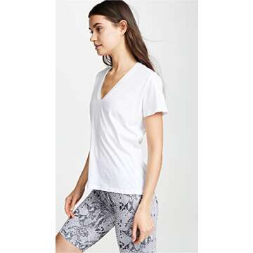 Monrow Women's V Neck Tee, White, S