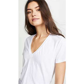 Monrow Women's V Neck Tee, White, S