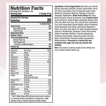 Purely Inspired Reds Superfood Powder Superfood Reds Powder with Beetroot - Vitamin C & Zinc for Immune Support, Vitamin D - 19 Fruits & Vegetables, Natural Berry Flavor (30 Servings)