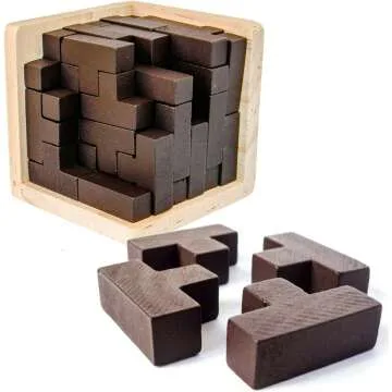 Original 3D Wooden Brain Teaser Puzzle - T-Shape