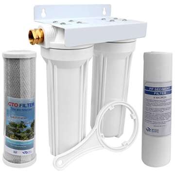 External RV Dual Water Filter System for RVs Boats Motor Homes Marines,Included Two Fliters and Mounting Bracket