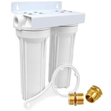 External RV Dual Water Filter System for RVs Boats Motor Homes Marines,Included Two Fliters and Mounting Bracket