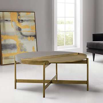 Armen Living Dua Coffee Table - Modern Grey Concrete and Brass Accent