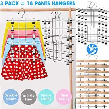 3 Pack Closet-Organizer-Pants-Hangers-Space-Saving,Metal Closet-Organizers-and-Storage,6 Tier Organization and Storage Short Skirt Hangers Cilp,Dorm Room Essentials for College Students Girls Boys Guy