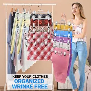 3 Pack Closet-Organizer-Pants-Hangers-Space-Saving,Metal Closet-Organizers-and-Storage,6 Tier Organization and Storage Short Skirt Hangers Cilp,Dorm Room Essentials for College Students Girls Boys Guy