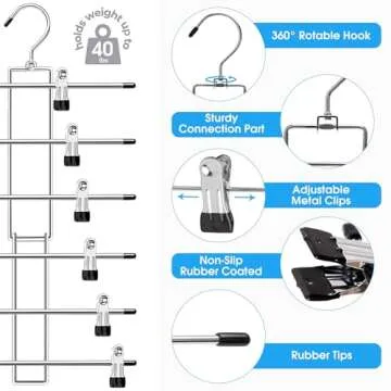 3 Pack Closet-Organizer-Pants-Hangers-Space-Saving,Metal Closet-Organizers-and-Storage,6 Tier Organization and Storage Short Skirt Hangers Cilp,Dorm Room Essentials for College Students Girls Boys Guy