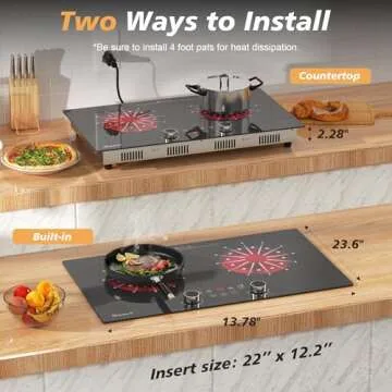 Disaenvir 2 Burner Electric Cooktop 110V - 24 Inch Ceramic Stove Top Countertop & Built-in, 2000W Two Burner Radiant Electric Cook Top with LCD Touch & Knob Control, Timer, Safety Lock, 120V Plug in