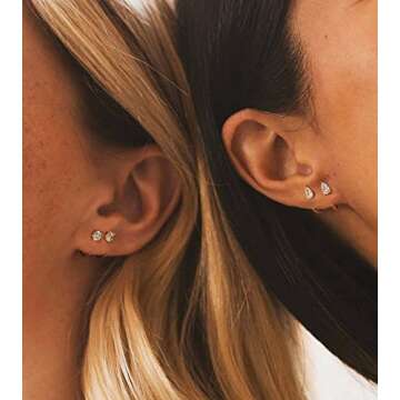 Kenivira Huggie Hoop Earrings 18K Gold Small Half Hoops Earrings Dainty Ball Bar Stud Earrings for W...