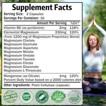 Magnesium Supplement with 9 Forms of High Absorption Magnesium: L-threonate, Glycinate, Citrate, Malate and More for Muscle, Brain Support, Non-GMO, Gluten & Soy Free, 60 Capsules