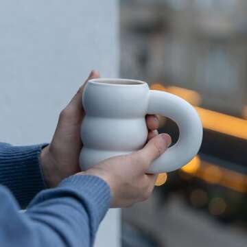 Memoria Collection Cloud Mug - Microwave Safe, Perfect For Coffee and Minimalist Design Lovers - Ceramic Tea Chubby Mug with Handle - Aesthetic Mug, 11oz