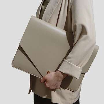 Benfan PU Leather Laptop Sleeve 16 Inch Compatible with New MacBook Pro 16 A2991 A2780, MacBook Pro 15, Surface Book 15, Dell XPS 15 with Small Pouch, Mouse Pad and Cord Organizer Color Khaki