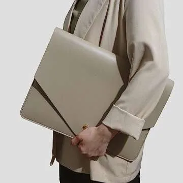 Benfan PU Leather Laptop Sleeve 16 Inch Compatible with New MacBook Pro 16 A2991 A2780, MacBook Pro 15, Surface Book 15, Dell XPS 15 with Small Pouch, Mouse Pad and Cord Organizer Color Khaki