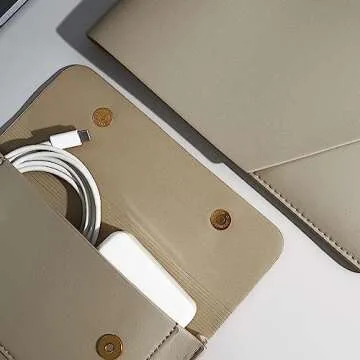 Benfan PU Leather Laptop Sleeve 16 Inch Compatible with New MacBook Pro 16 A2991 A2780, MacBook Pro 15, Surface Book 15, Dell XPS 15 with Small Pouch, Mouse Pad and Cord Organizer Color Khaki