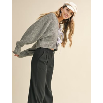 Chic Esmeling Women's Long Sleeve Bow Tie Crop Cardigan