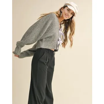 Chic Esmeling Women's Long Sleeve Bow Tie Crop Cardigan