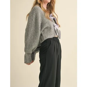 Chic Esmeling Women's Long Sleeve Bow Tie Crop Cardigan