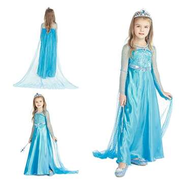 Gridamea Elsa Dress Up for Girls - Anna Princess Costume for Kids with Crown,Wand,Gloves for Party/Cosplay/Wedding 3-10 Years