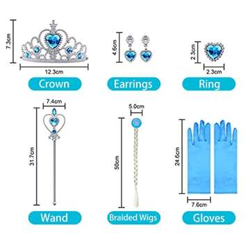 Gridamea Elsa Dress Up for Girls - Anna Princess Costume for Kids with Crown,Wand,Gloves for Party/Cosplay/Wedding 3-10 Years