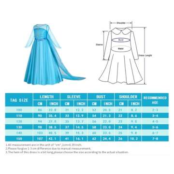 Gridamea Elsa Dress Up for Girls - Anna Princess Costume for Kids with Crown,Wand,Gloves for Party/Cosplay/Wedding 3-10 Years