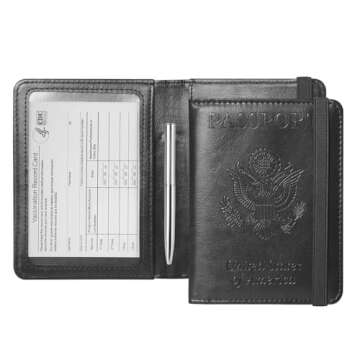 GDTK Leather Passport Holder Cover Case RFID Blocking Travel Wallet (Black)