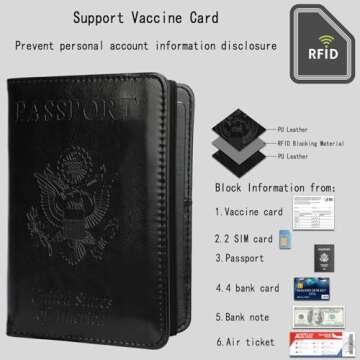 GDTK Leather Passport Holder Cover Case RFID Blocking Travel Wallet (Black)