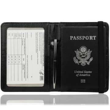 GDTK Leather Passport Holder Cover Case RFID Blocking Travel Wallet (Black)