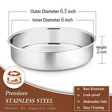 6 Inch Cake Pans Set of 4, Round Baking Pan, P&P CHEF Stainless Steel Birthday Wedding Metal Layer C...